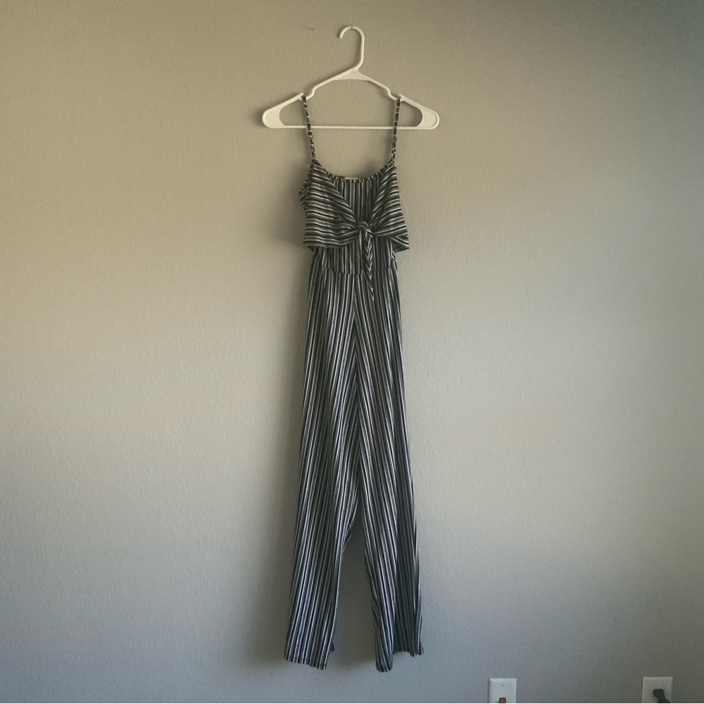 Derek Heart Monochrome Striped Jumpsuit